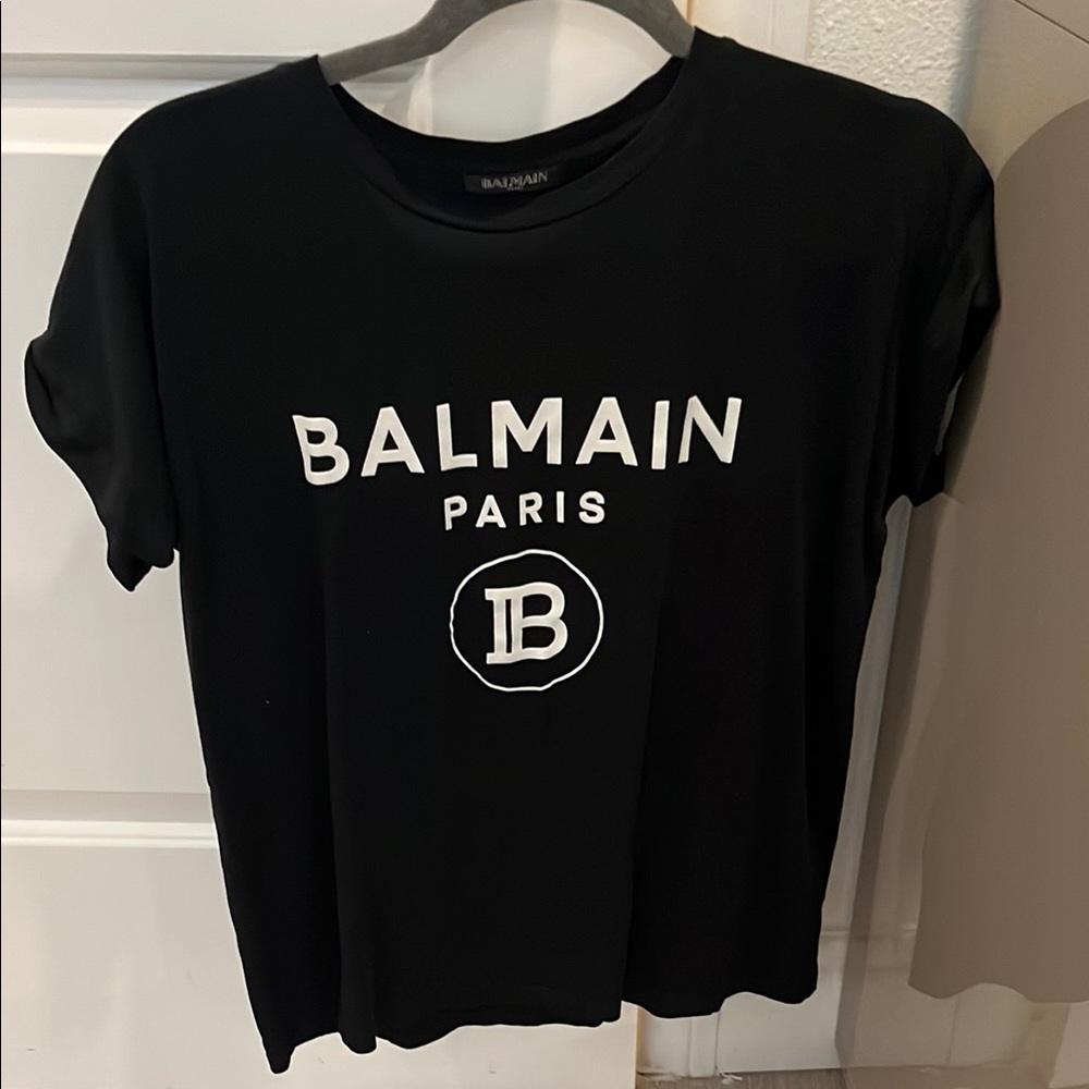 Balmain Graphic Black and White Short Sleeve T-Shirt